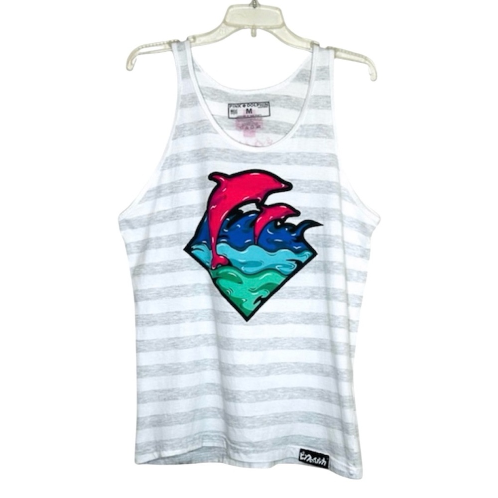 Pink Dolphin Graphic Retro 80s Beach Tank Made in USA Size M